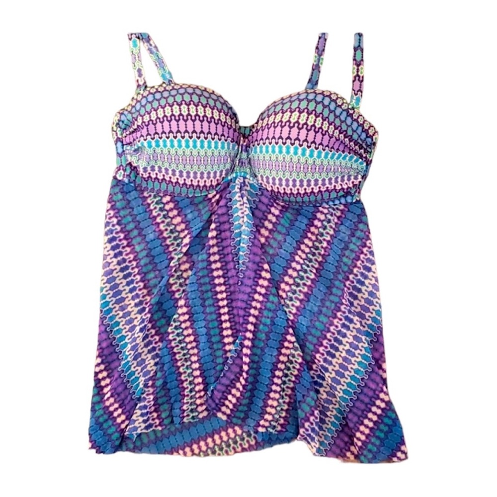Profile By Gottex Purple Blue Pink Patterned One-Piece Swimdress